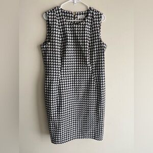Sleeveless Black & White Houndstooth Sheath Dress Calvin Klein